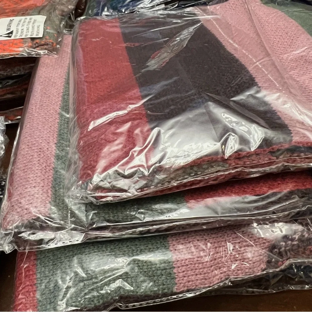 Simplicity Wide Knit Winter Scarf Rugby Stripes Pink Colorblock
